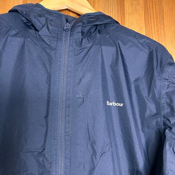 Barbour Grizedale Waterproof Hooded Rain Jacket Mens Large Navy Outdoors Hiking - Picture 6 of 12